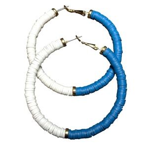 Tell Your Tale Beaded Blue‎ and White Hoop Earrings